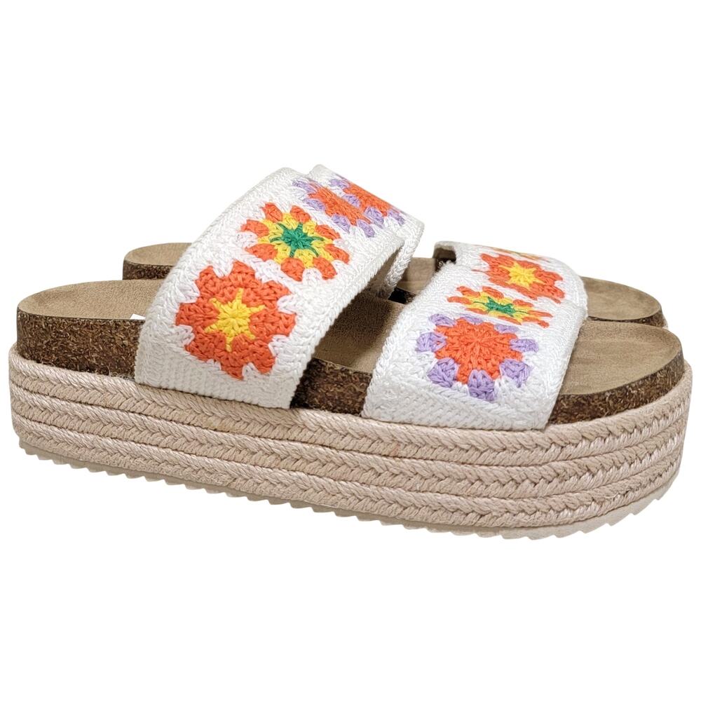 Aqua Double Strap Slide Espadrille Platform Sandals Size US 7M White Floral